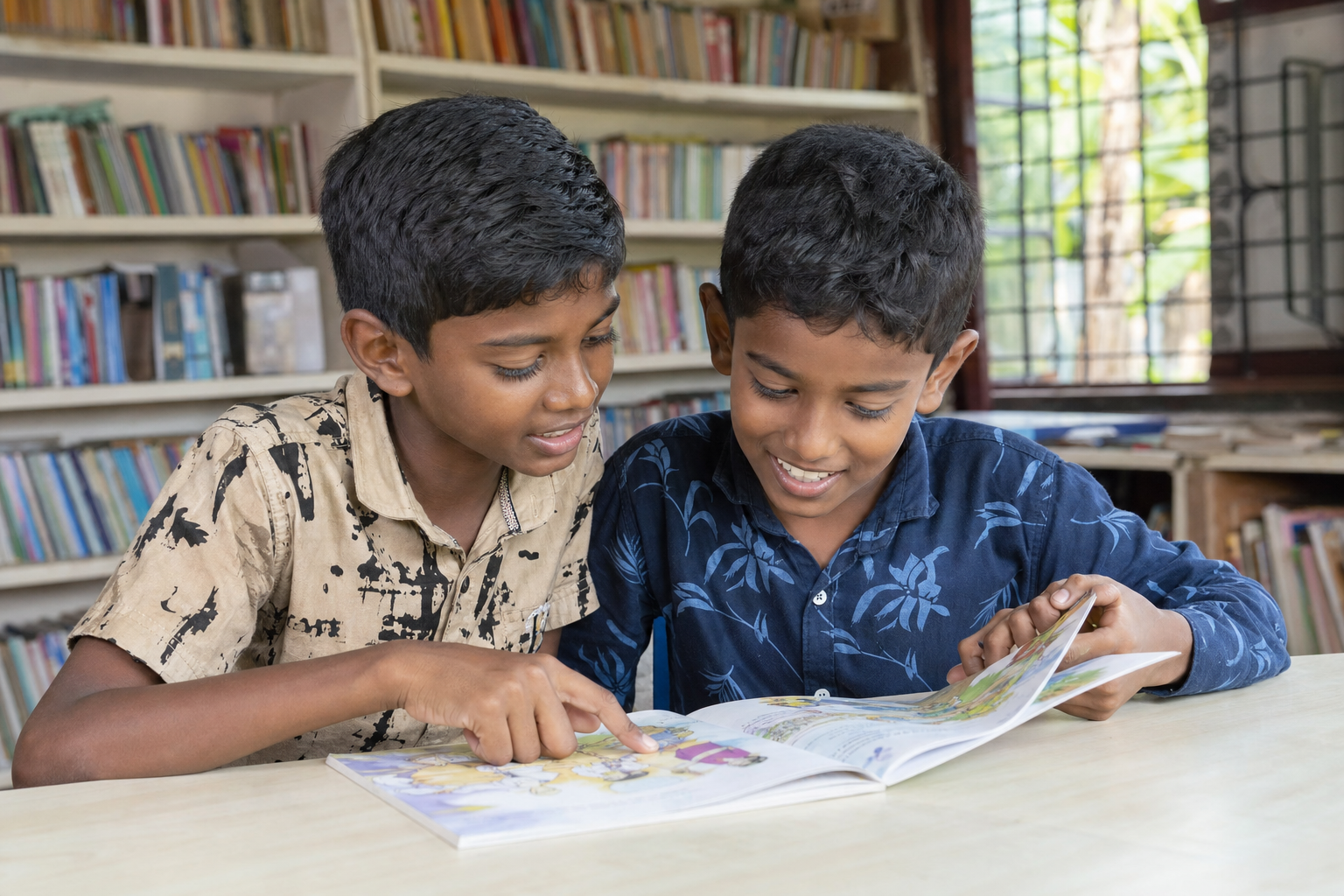 Two children reading together
